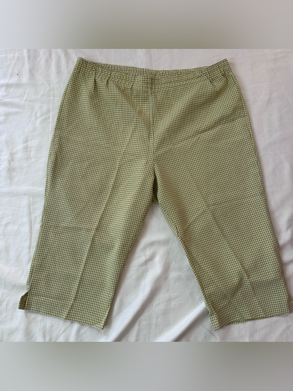 Vintage Chartreuse and White Gingham Capri Pants-Size XL